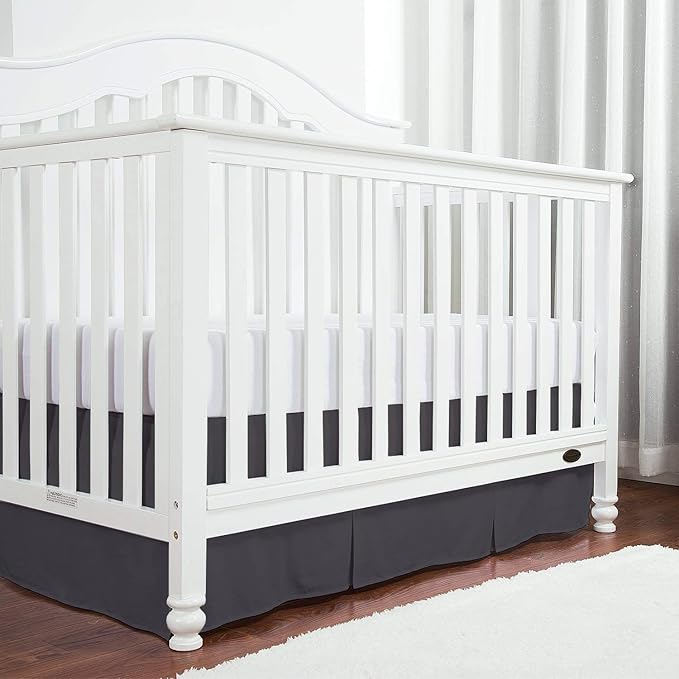 Box Pleated Mini Crib Bed Skirt Premium 100% Cotton 800 Thread Count Nursery Crib Toddler Bedding Crib Bedskirt for Baby Boys or Baby Girls, (24" x 38") + 10" Drop Lenght - Dark Grey Solid