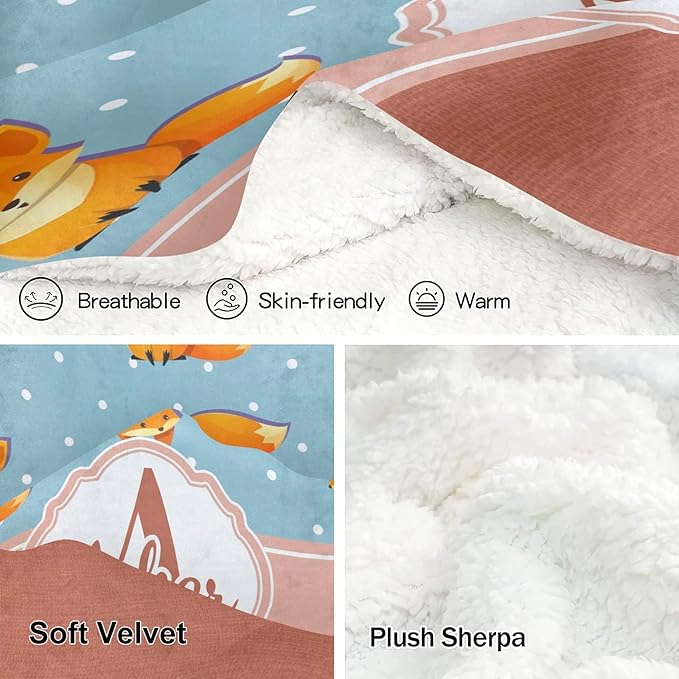 Fox and Dots Personalized Receiving Sherpa Fleece Baby Blankets for Girls Boys Kids, Swaddle Blankets Gift for Newborn Crib Infants 30x40 Inches