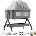 Nine point nine Baby Bedside Bassinet, Baby Bassinet Bedside Sleeper, Next to Me Crib with Wheels, Foldable Co-Sleeping Bed Crib for Newborn (X3 Grey)