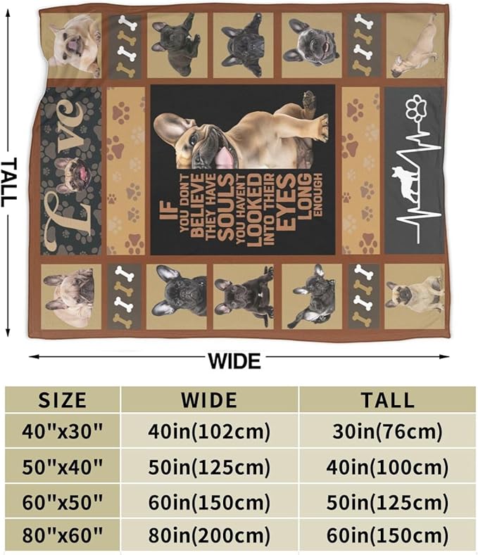 Cute French Bulldog Blanket Funny Dog Frenchie Throw Blankets Gifts for Girls Boys Cozy Warm Soft Fuzzy Flannel Throws Plush Stuffed Animal Pet Fleece Blanket Decor Gifts for Men Women 50"x40"
