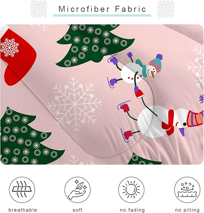 Comforter Set Pink Christmas: King Size Xmas Snowman Bedding Sets Cute Green Christmas Tree Snowflake Candy Cane Quilts Festival Decor Bed Set 1 Comforter & 2 Pillowcases