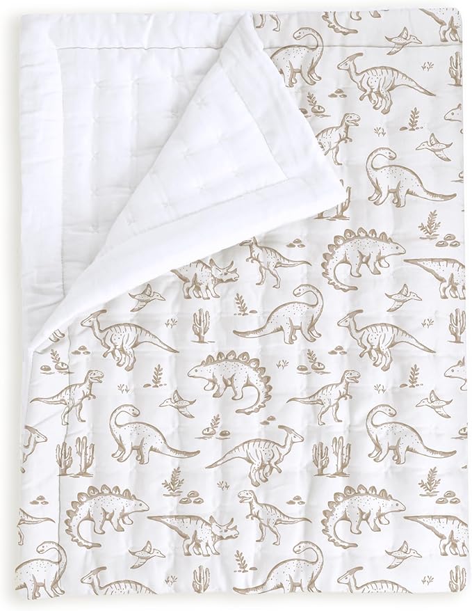 MakeMake Organics Organic Toddler Comforter GOTS Certified Organic Kids Blanket Cotton Infill Tufted - Reversible Ultra Soft Breathable Boys Girls (44"x60", Dino Dreams)