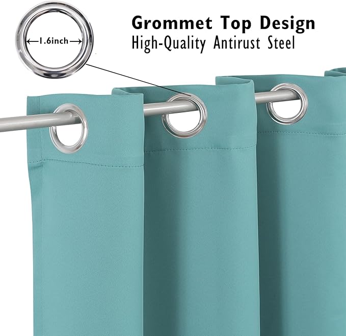 ChrisDowa Small Window Curtains 36 inches Long for Bedroom - Grommet Short Thermal Insulated Room Darkening Curtains for Kitchen (2 Panels, Aqua, 34 x 36 Inch)