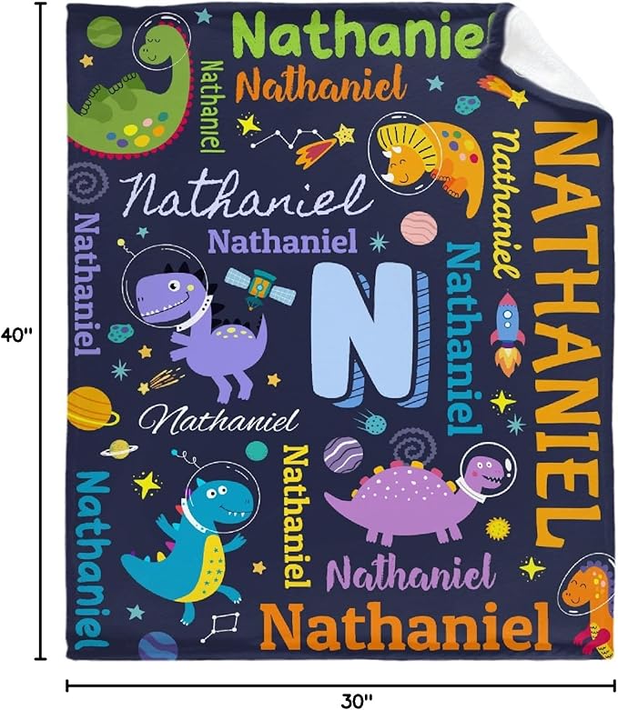 Dinosaur Lover Astronaut Personalized Blanket with Name Custom Dinosaur with Name Flannel Blanket Soft Throw Meaningful Gift for Toddlers Girls Boys Kids Pets 40 * 30" XS for Toddler