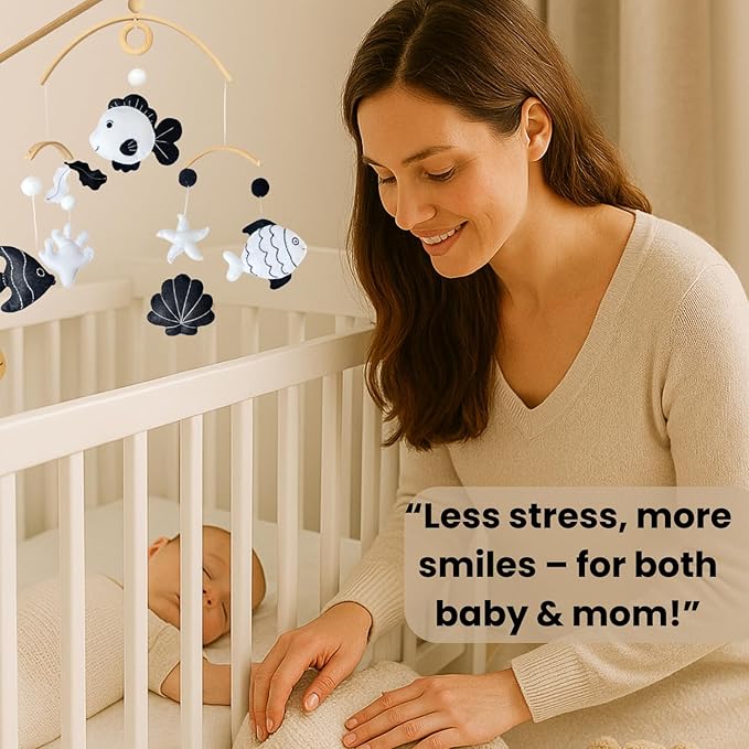 Montessori Baby Mobile – Handmade Black & White Fish Crib Mobile – Nursery Decor for Boys and Girls – Newborn Visual Development – Perfect Baby Shower Gift