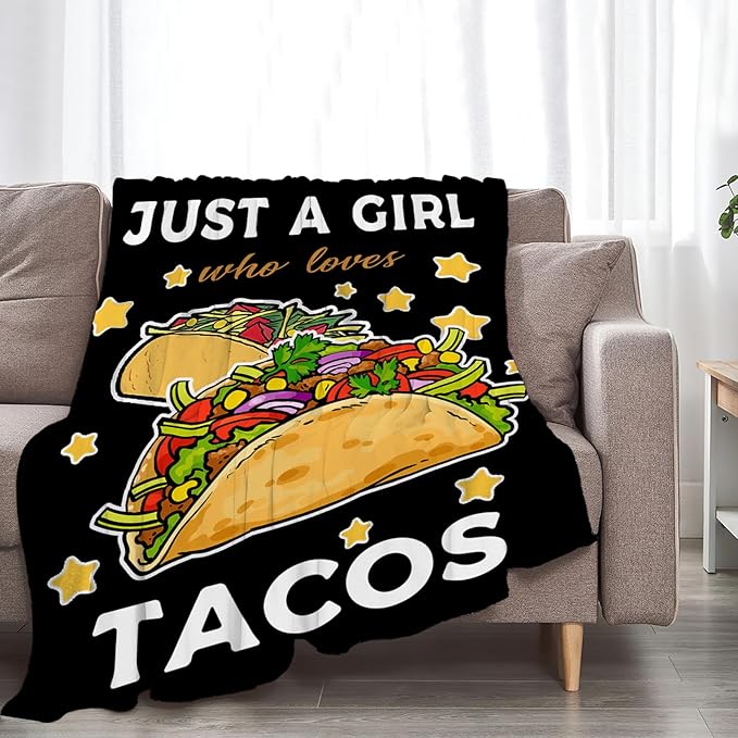 Tijuboni Tacos Throw Blanket Just A Girl Who Loves Tacos Gifts for Girls Boys Women Men Kids Adults Soft Flannel Fleece Blanket for Couch Sofa Bed Home Decor 60"x80"