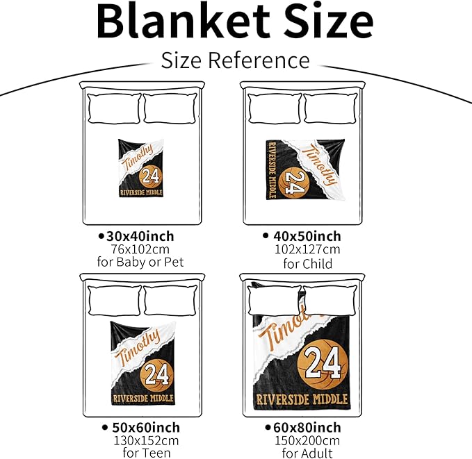 Custom Kids Soft Blanket: Personalized Gift for Basketball Football Soccer Softball Lovers Name and Number - Flannel Toddler Bed Blankets (50X60inch)