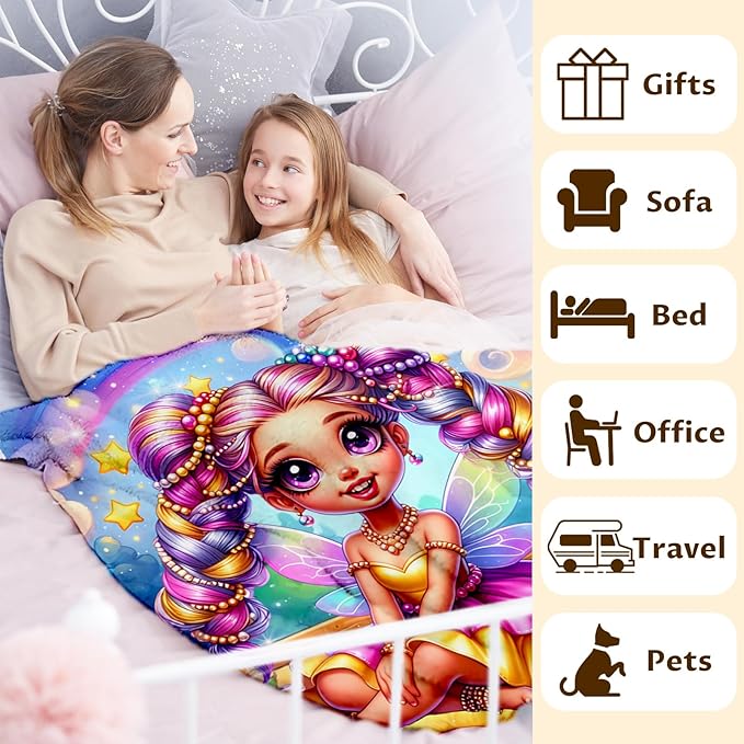 Girls Blanket Gift, Fairy Throw for Toddler Kids 40x50 Inches Soft Cozy Cute Decor Throw Blankets for Sofa Couch Bed Travel Cute Daughter Gift