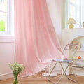 Deeprove Pink Boho Linen Curtains 72 inches Length for Blush Baby Girl Bedroom Living Room Dining Nursery, Hollow Semi Sheer Curtains Darkening Embroidery Drape Window Treatment, 1 Panel W52 x L72