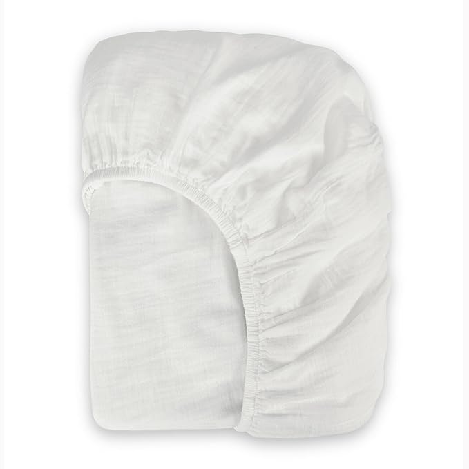 Bioweaves Organic Cotton Muslin Bassinet Sheet, GOTS Certified Extra Soft Fitted Sheet, Universal Fit for Oval Baby Bassinet Mattresses, 33" x 17", 4 Inch Pocket, White