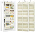 5-Tier Over The Door Organizer with 10 Side Mesh Pockets & Clear Windows, 80 lb Weight Capacity Hanging Storage for Bathroom, Bedroom, Nursery, Kitchen, Organizer Toys, Shoes, Diapers (Beige 2 Pack)