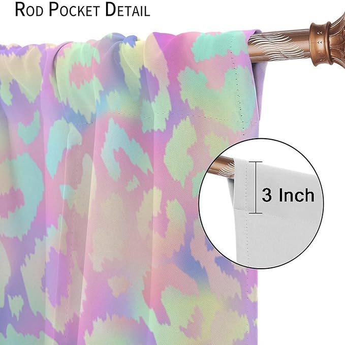 Colorful Leopard Curtains, Cheetah Safari Modern Rainbow Leopard Design Window Curtains for Bedroom Living Room Boys Kids Room 72" W X 63" L