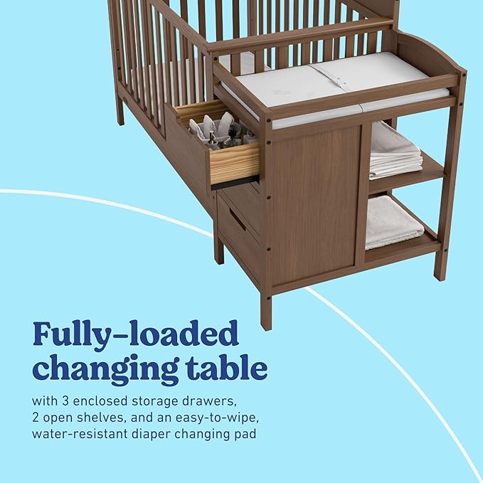 Graco Benton 4-in-1 Convertible Crib and Changer (Hazelnut) – GREENGUARD Gold Certified, Crib & Changing Table Combo, Water-Resistant Changing Pad, Converts to Toddler Bed, Daybed and Full-Size Bed