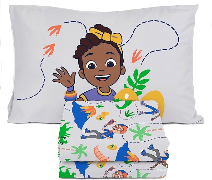 Sunny Side Up Kids Sheet Set Includes Sheets and Pillow Cover - 100% Microfiber Bedding and Room Decor, Gray - Blippi, 3 Piece Twin