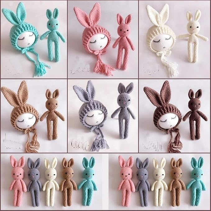 Jastore Infant Newborn Photography Prop Photo Crochet Boys Girls Knit Toy Rabbit Hats