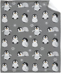 Thuswarm Cute Penguin Grey Flannel Throw Blanket Gifts Warm Cozy Soft Funny Print Blankets for Summer Room Decoration Bed Couch Sofa 40”×30” XSmall for Pets