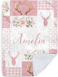 Personalized Baby Blanket with Name, Custom Pink Woodland Deer Blanket for Kids, Soft Flannel Bed Throw Blanket Swaddle for Newborn, Customizable Baby Gift & Nursery Blanket(30”x40)