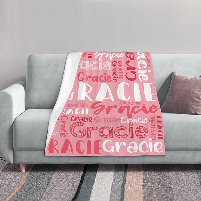 Dr.TOUGH Personalized Blankets with Name Customized Baby Blankets for Girls Boys Adults Monogrammed Blankets and Throws Christmas Birthday Mothers Fathers Valentines Day Gift (Light Pink,50''×60'')