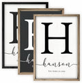 Framed Family Name Sign Personalized Monogram - Choose From Four Sizes
