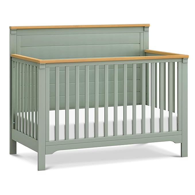 daVinci Shea 4-in-1 Baby Crib Convertible to Toddler Bed, Daybed, Full-Size Bed - FSC, GREENGUARD Gold Certified Wood Crib, Conversion Kits Sold Separately - 4 Adjustable Heights, Light Sage and Honey