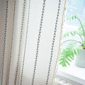 Deeprove Light Gray Boho Curtains 96 inches Long for Bedroom, Vintage Privacy Bohemian Embroidery Light Filter Cotton Linen Stripes French Country Tassel Window Treatments Decor, W52 x L96, 1 Panel