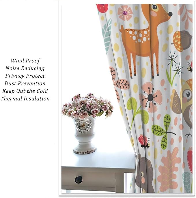Jungle Animals Curtains, Cute Cartoon Animals Branches Window Treatments, Rod Pocket Thermal Insulated Drapes 2 Panel Sets for Kids Bedroom Nursery Classroom, 42" W X 45" L[Decor]