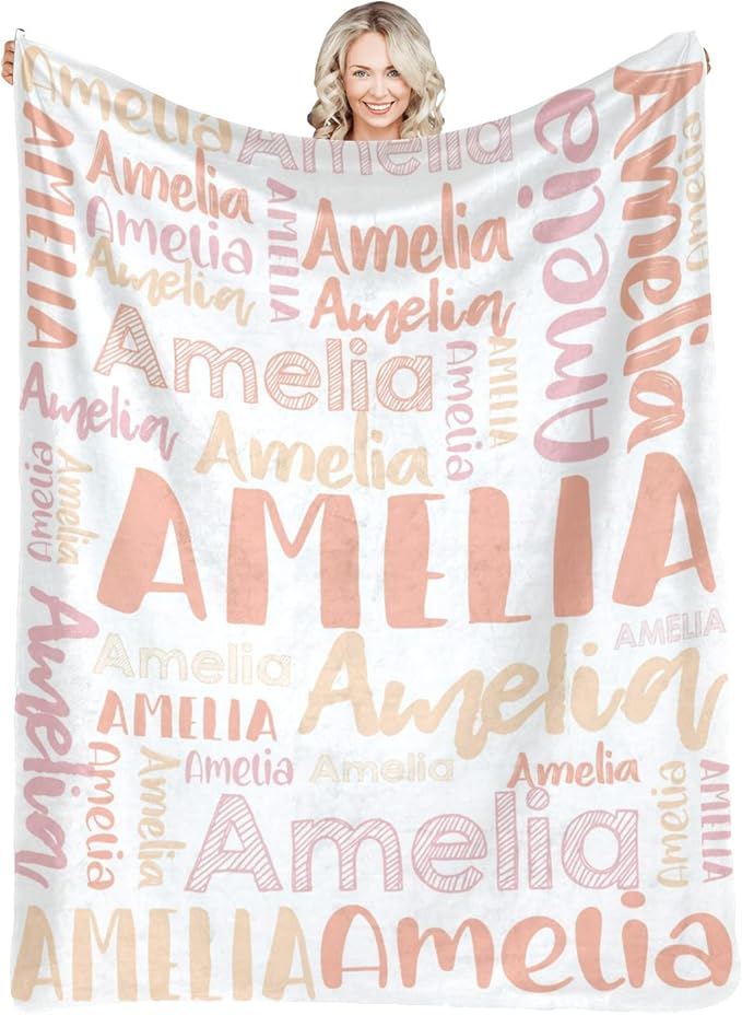 Dr.TOUGH Personalized Blankets with Name Customized Baby Blankets for Girls Boys Adults Monogrammed Blankets and Throws Christmas Birthday Mothers Fathers Valentines Day Gift (Light Orange,50''×60'')