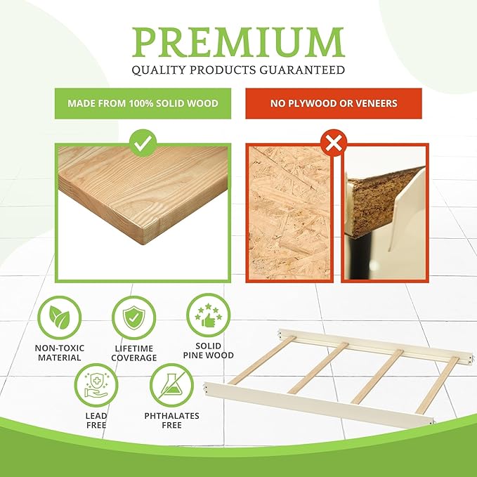 Full-Size Conversion Kit Bed Rails for Evolur Cribs - Solid Wood Crib Convertible Kit to Kids Bed - Transitional Style Rails & Easy-to-Install Child Essentials for Safety (Vanilla Bean)