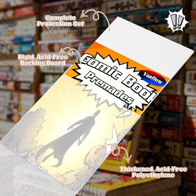 50 Pack Comic Book Bags and Boards Set 7.25x10.5 Inch Self-Sealing Comic Bags and Boards with Archival Boards for Long-Term Storage & Protection