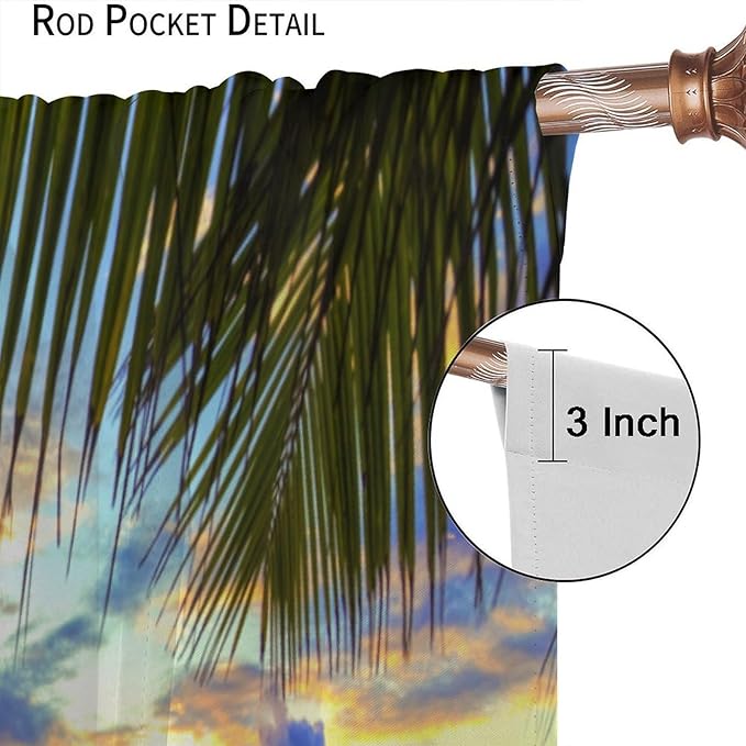 Ocean Beach Curtains,Sunset on Beach in The Evening Hawaiian Seaside Scene Pattern Blackout Print Home Bedroom Living Room Window Treatments 2 Panel Set 63x63 Inch