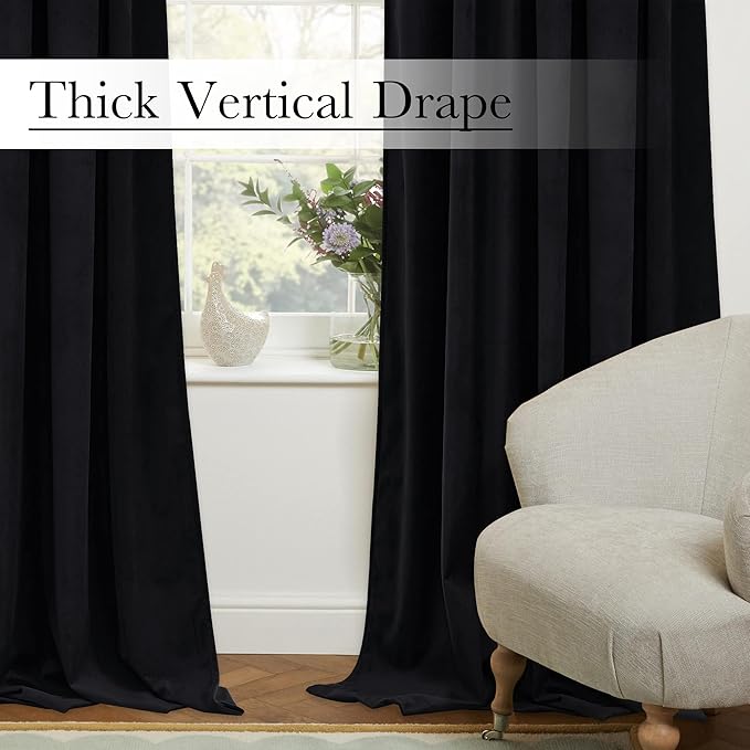 StangH Black Velvet Curtain for Sliding Door Covering Back Tab Blackout Thermal Insulated Doorway Curtain Luxury Home Decoration for Living Dining Room Bedroom Closet, W62 x L80, 1 Panel