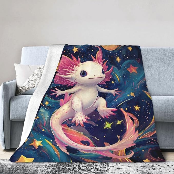 Axolotl Blanket Salamander Gifts Throw Blanket Super Soft Flannel Lightweight Fluffy Plush Cozy Fuzzy Fleece Axolotls Decor Blanket for Girl Woman Boys Kids Adults for Bed Sofa 60"X80"