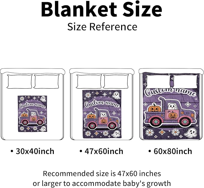 Personalized Halloween Blanket for Baby Girls, Custom Baby Blanket with Name, Ghost Truck Pattern Soft Minky Dot Blanket, Halloween Decor Christmas Birthday Gifts for Kids Toddlers