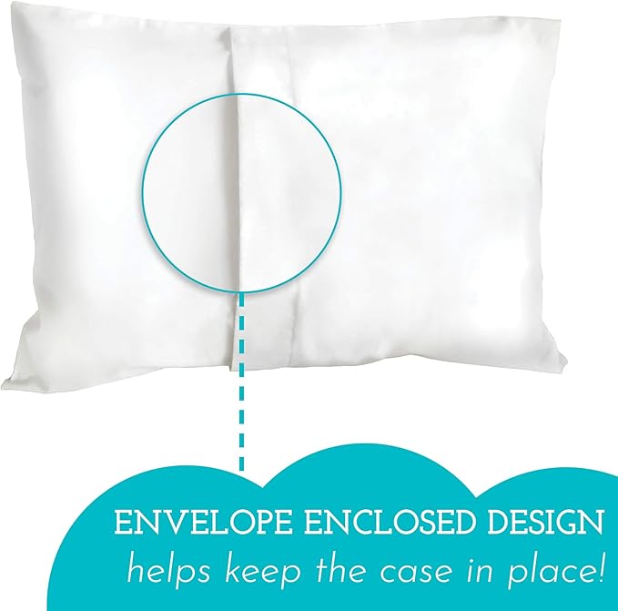 Little Sleepy Head Youth Pillow with Pillowcase 16x22, Soft Jumbo Toddler Pillow & Hypoallergenic Pillowcase - Best Kids Pillows for Sleeping, Perfect Kids Travel Pillow (White)