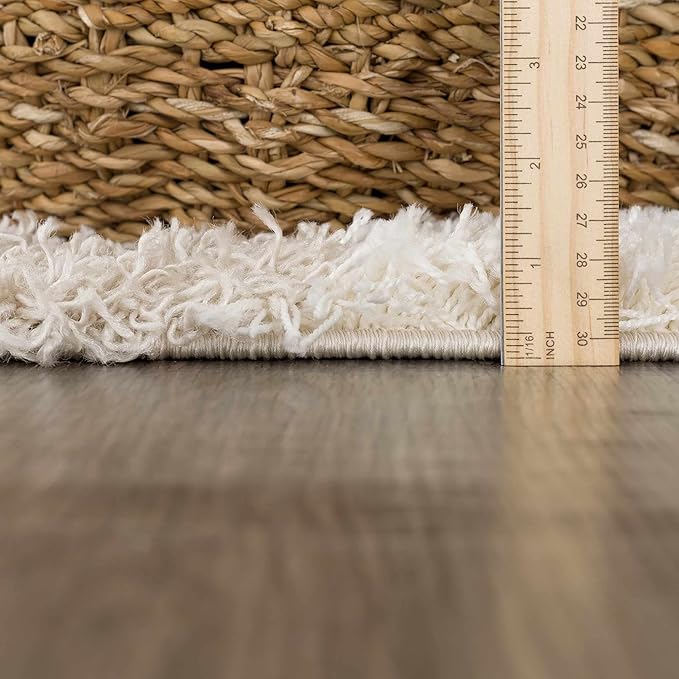 BoutiqueRugs Atira Checkered Shag Area Rug - Cream, Light Beige, Light Brown - 5'3" Round