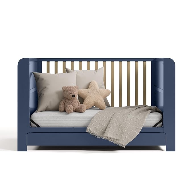 Graco Read-with-Me 4-in-1 Convertible Crib with Drawer (Midnight Blue with Driftwood) - GREENGUARD Gold Certified Converts to Toddler Bed, Daybed, and Functional Bookshelves