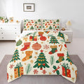 Feelyou Christmas Comforter Set All Season Xmas Tree Bedding Set with 2 Pillow Cases New Year Gift Microfiber Kids Full Bedclothes Christmas Stockings Bedroom Decor Duvet Quilt Breathable Soft