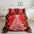 Feelyou Kids Merry Christmas Decorations Comforter Set, Kids Santa Tree Bedding Set King Size for Boys Girls Teens Xmas Christmas Bell Decor Comforter Glitter Red Quilt Set
