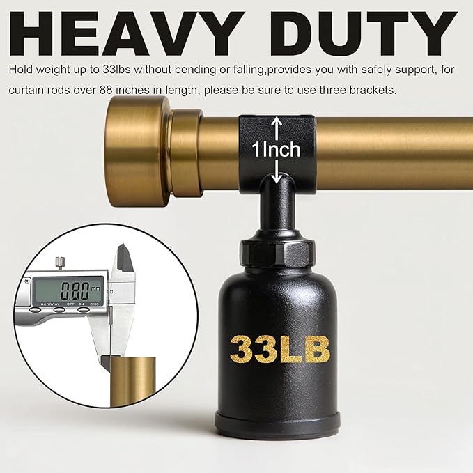 Brass Curtain Rods for Windows 66 to 120 Adjustable Modern Gold Curtain Rod 1 inch Diameter Heavy Duty with Solid Metal Finials for Living Room Bedroom Farmhouse Outdoor Patio