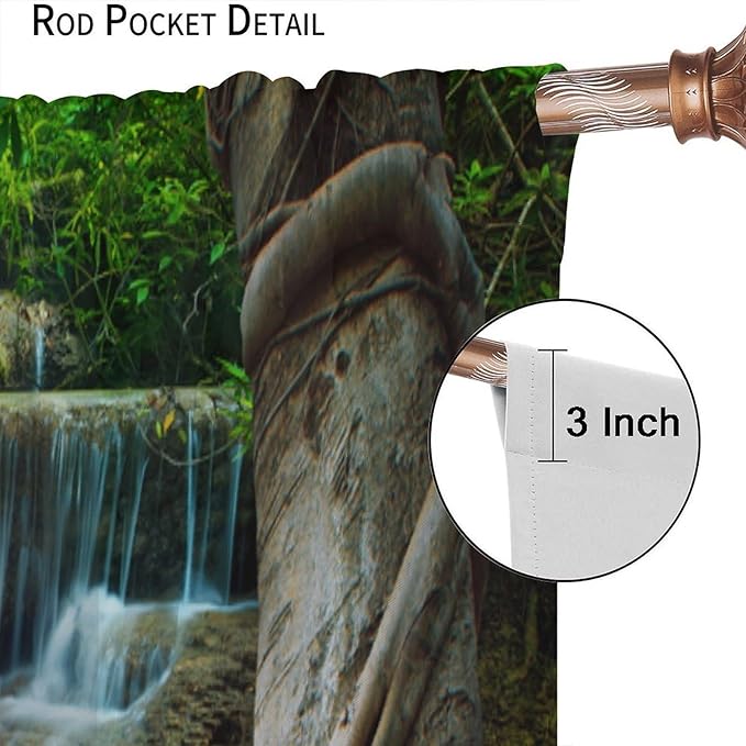 Waterfall Landscape Blackout Curtains, Spring Forest Animal Tiger Tree Waterfall Nature Window Drapes, for Bedroom Living Room 55" W X 63" L