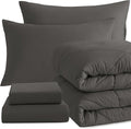 NTBAY Twin Comforter Set with Sheets, 5 Pieces Soft and Breathable Twin Bedding Set, Twin Bed in a Bag, Down Alternative Comforter Set Solid Color All Season, Kids Bedding Set, Dark Grey