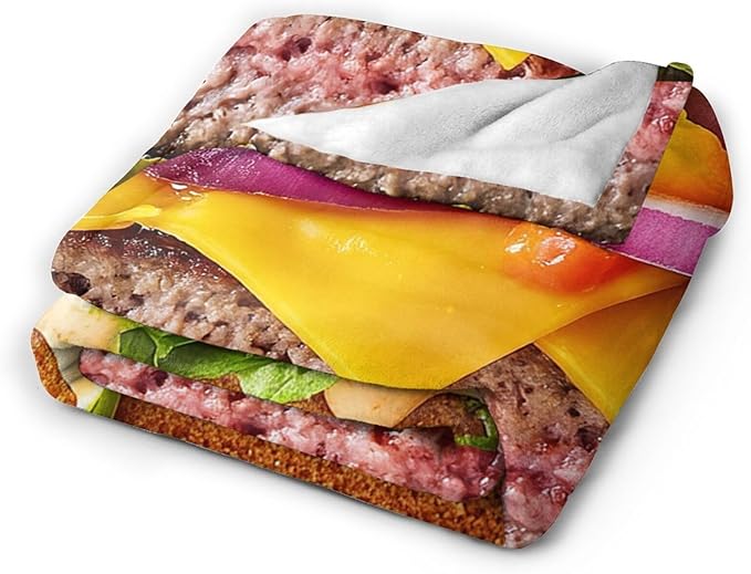 Hamburger Blanket for Girls Boys Funny Food Burger Throw Blankets Soft Cozy Warm Fuzzy Fleece Cheese Beef Pickles Bedding Flannel Throws Stuff Gifts for Kids Men Women Bedroom Decor 60"x50"