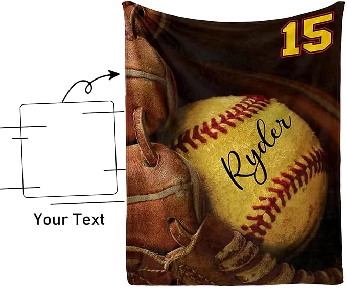 Custom Baby Softball Blanket with Name Number: Personalized Fluffy and Warm Gift for Baby Toddler Kids and Adults Birthday Skin-Friendly Flannel Fabric(40"x50")
