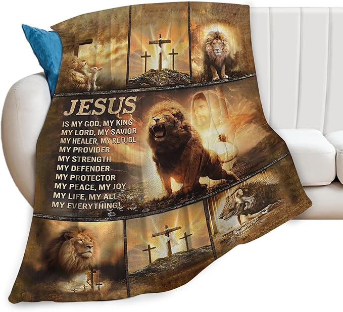 Tijuboni Christian Lion Throw Blanket Religious Gifts for Women Men Girls Boys Kids Adults Soft Flannel Fleece Blanket for Couch Sofa Bed Home Decor 40"x50"
