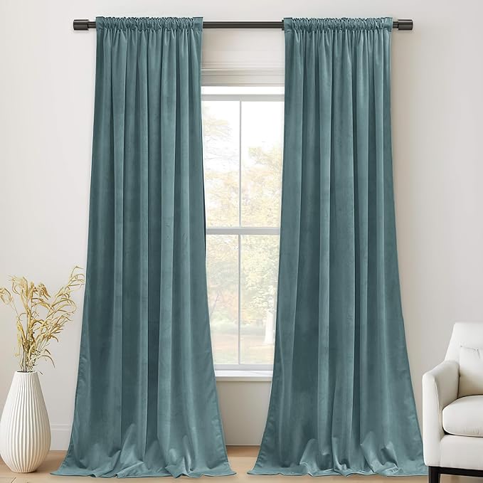 StangH Dark Slate Velvet Curtains Ideal Room Darkening Drapes for Bedroom, Living Room & Home Theater, Thermal Insulated Window Treatment with Rod Pocket & Back Tab Design, 52x108 Inches, 2 Panels.