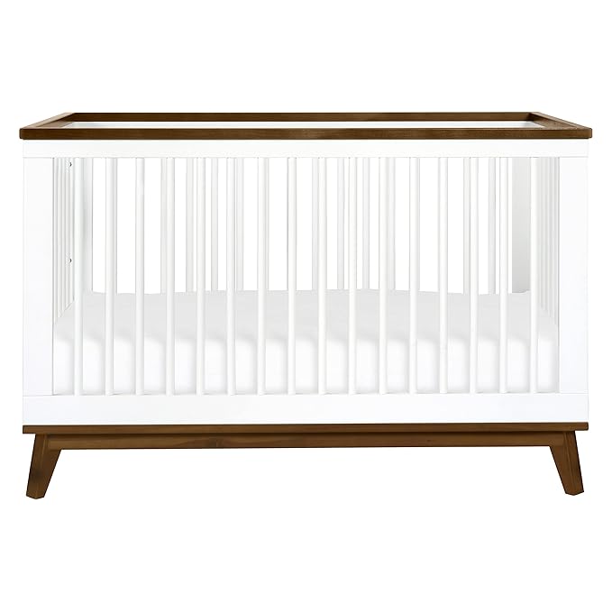 Babyletto Scoot 3-in-1 Baby Crib Convertible to Wooden Toddler Bed, Daybed - GREENGUARD Gold Certified - Easy Assembly, Made of 100% Solid Wood - Includes Toddler Conversion Kit - White/Natural Walnut
