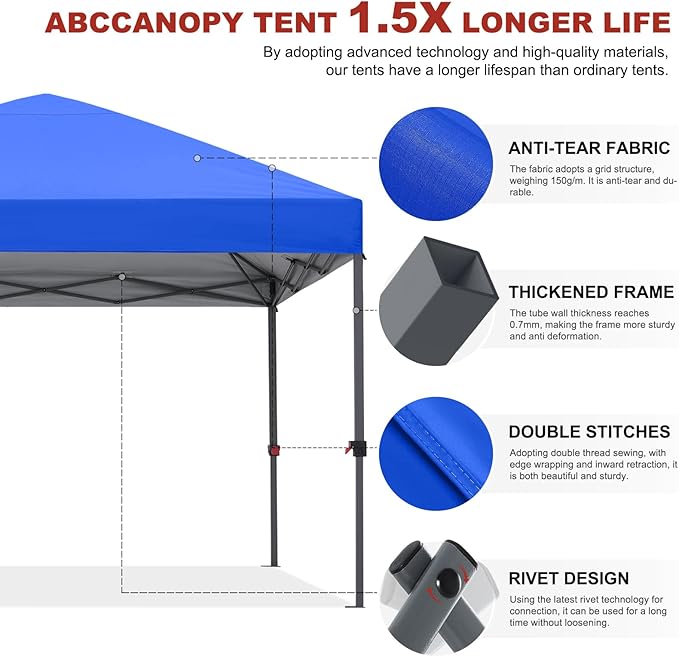 ABCCANOPY Pop Up Canopy - Outdoor Patio Portable Canopy Tent Heavy Duty for Backyard and Deck with 4 Sandbags(Royal Blue, 10x10)