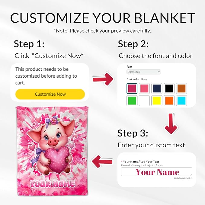 Blanket for Adults - 60" x 80" Inches Personalized Pig Throw Blankets for Girls, Women - Comfortable Warm Throw for Chair, Living Room