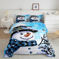 Feelyou Kids Christmas Theme Decorations Bedding Set Xmas Snowman Comforter Set for Boys Girls Snowflake Kawaii Cute Comforter Watercolor Blue Quilt Set Bedroom Collection Toddler Size
