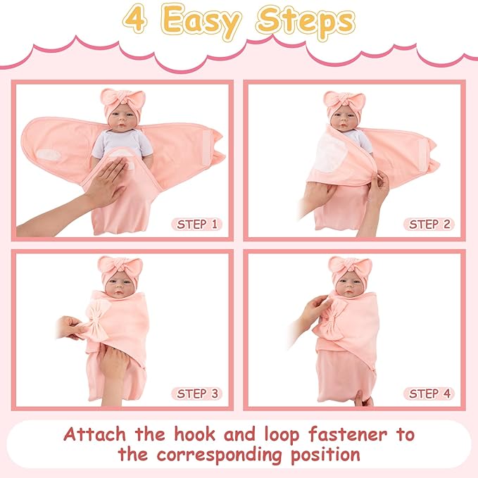 Ramede 6 Pack Preemie Swaddle Blanket with Hats Sleep Swaddle for Baby Boy Girl Preemie Newborn Sacks Soft Cotton Wearable (Bow,Pink)